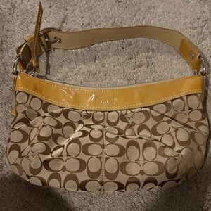 Coach Tan and Yellow Signature Shoulder Bag